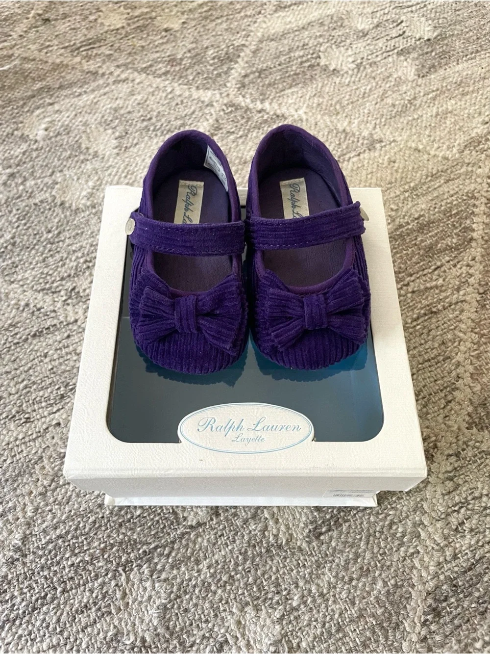 Ralph Lauren Purple Corduroy Mary Jane Baby Shoes with Bow